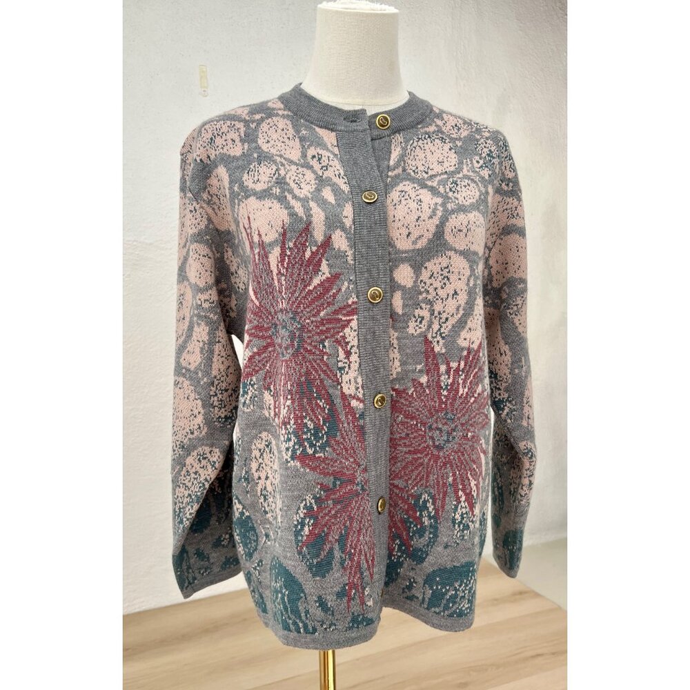 Vintage 90s Camela Jacquard Knit Floral Pattern Cardigan Size 8 / Librariancore